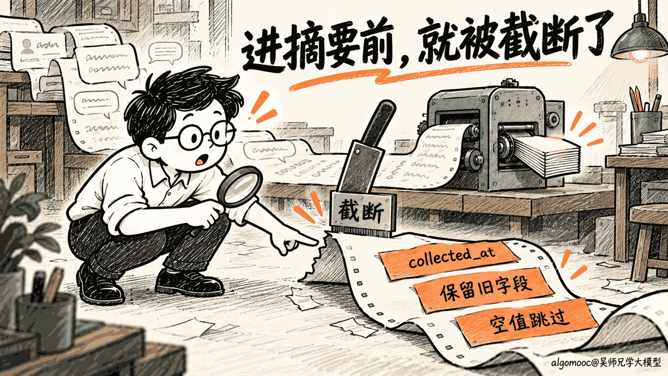 长纸带上的条件在进入摘要机器前就被截断