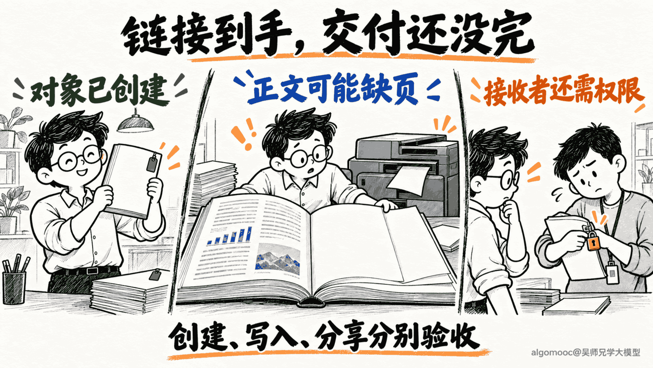 创建、写入、分享各有自己的结果