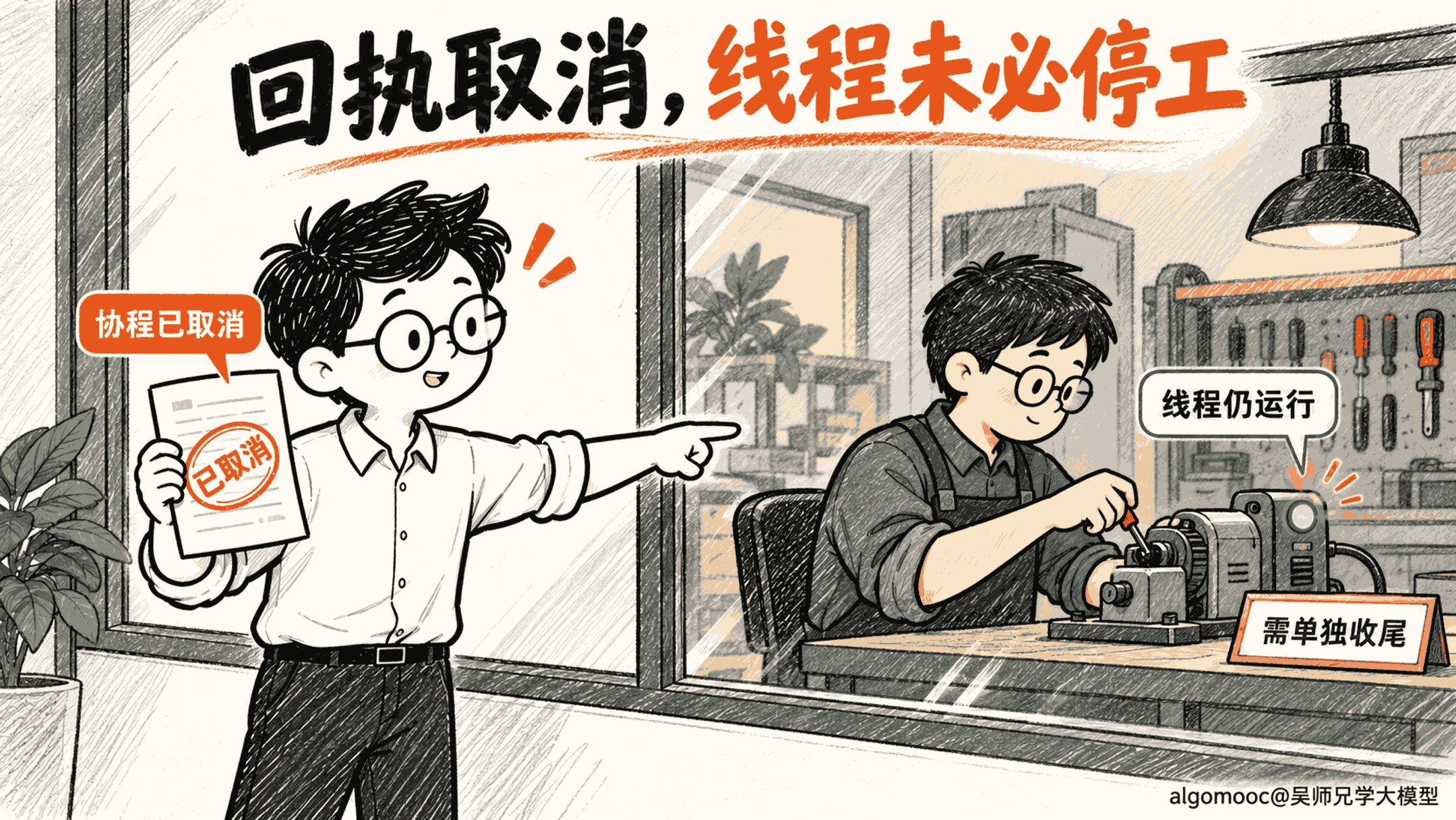 开发者拿到已取消的协程回执,隔窗线程仍在工作,运行灯没有熄灭