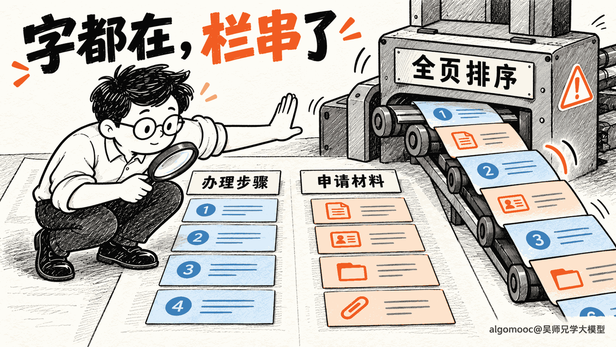 所有文字完整保留,全页排序仍会把步骤与材料串在一起
