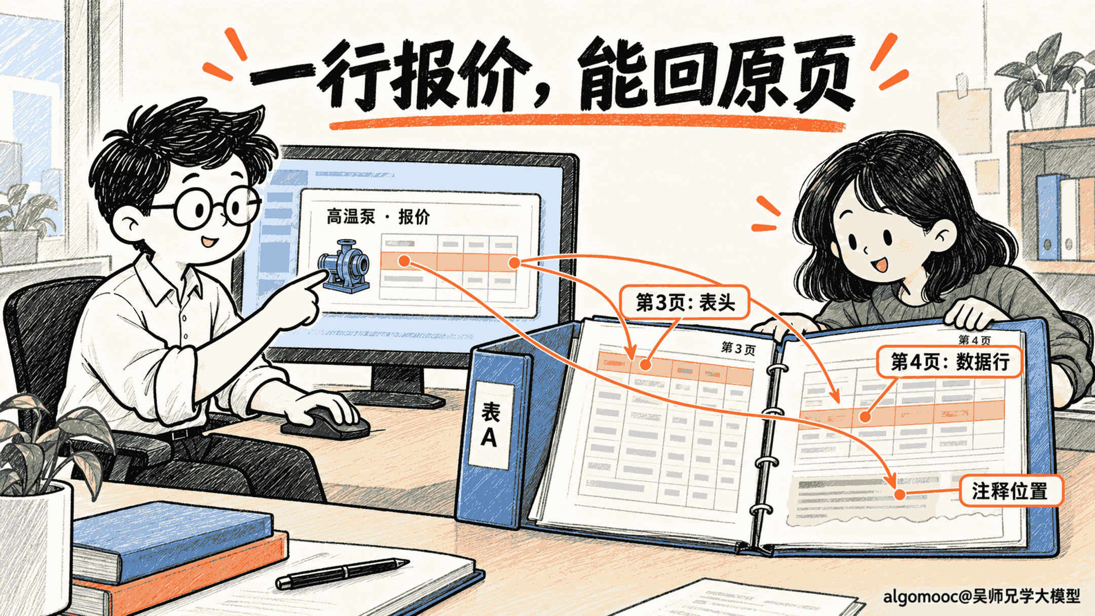 开发者从高温泵报价回查第4页数据行与注释,并定位第3页表头