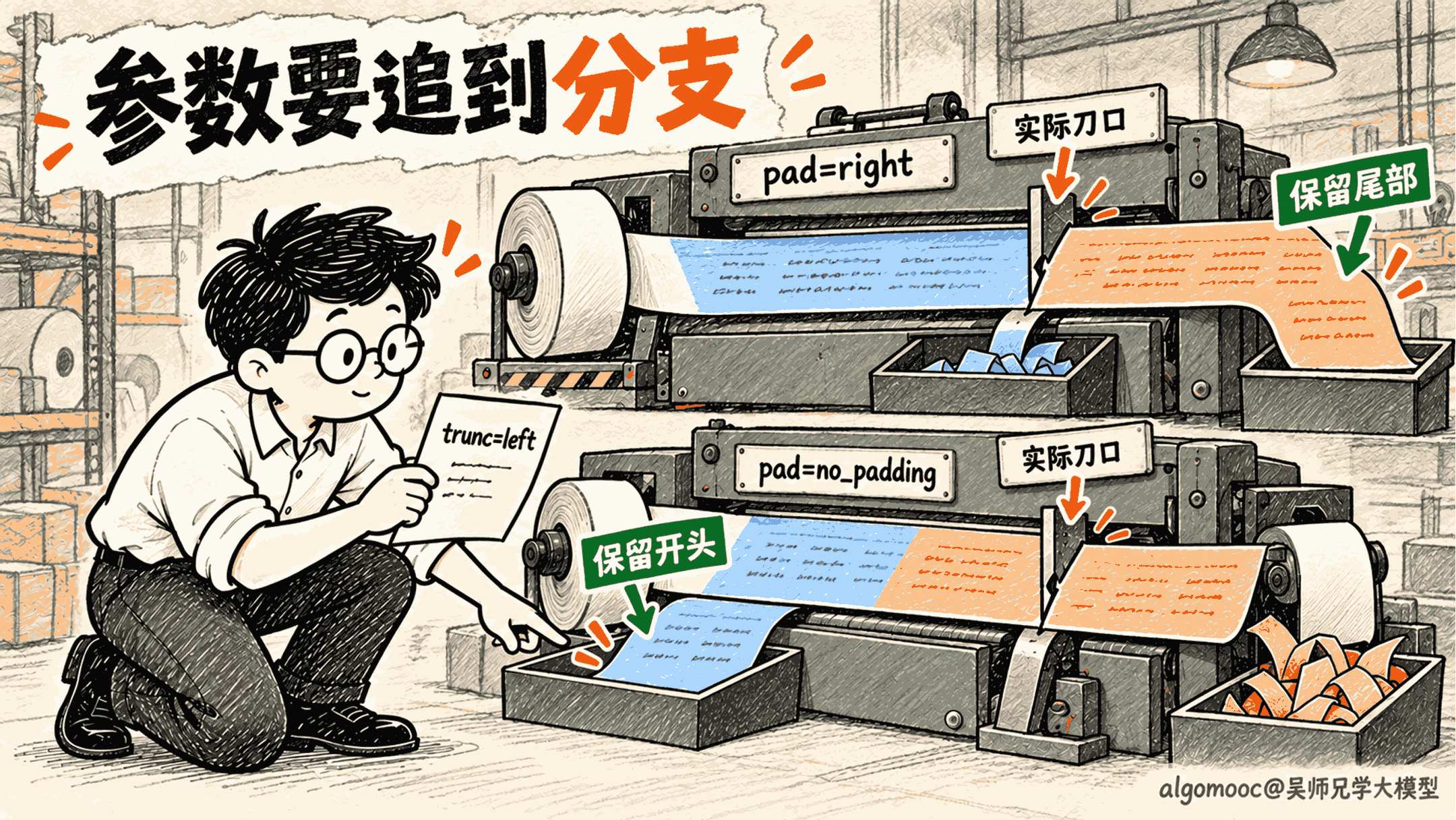 开发者拿着left工单核对两台裁纸机不同的实际刀口