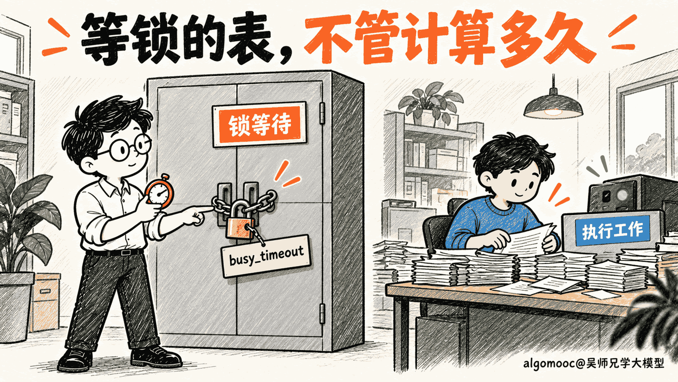 锁等待计时器守着柜门,计算工作仍在另一张桌上继续